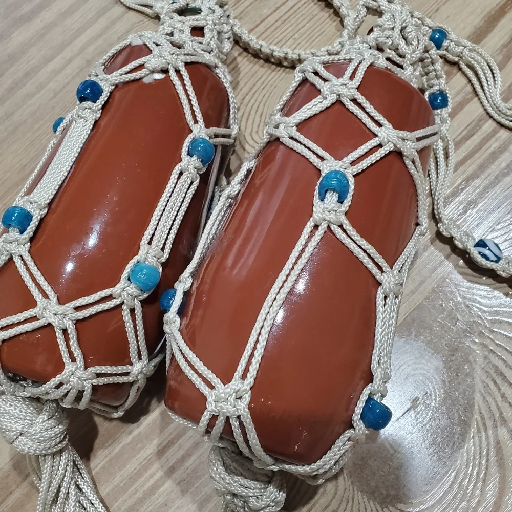 Vintage Bohemian Portugal Brown Glass Hanging Planter Decor Evil Eye Glass Beads